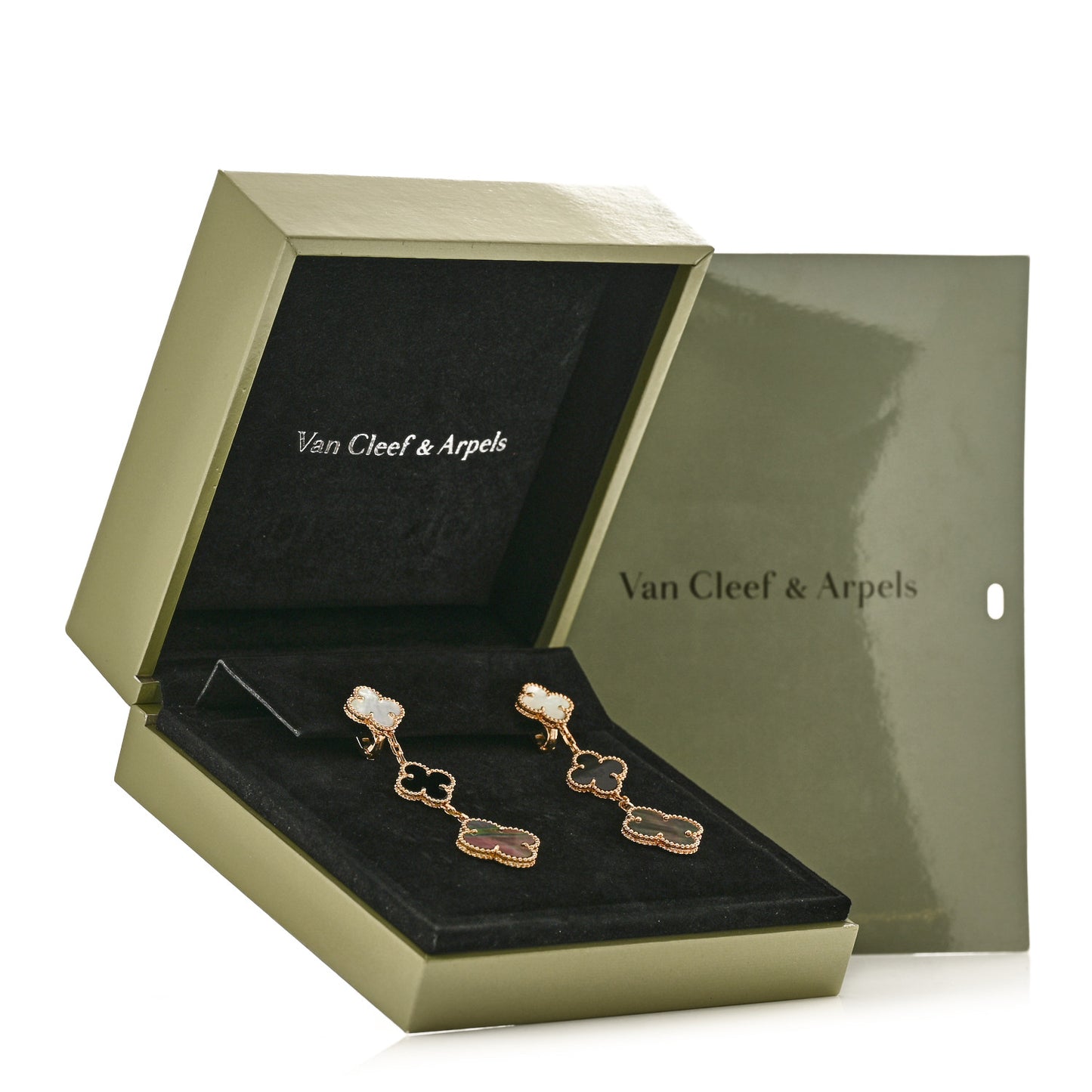 18K Yellow Gold Mother of Pearl Black Onyx 3 Motifs Magic Alhambra Earrings