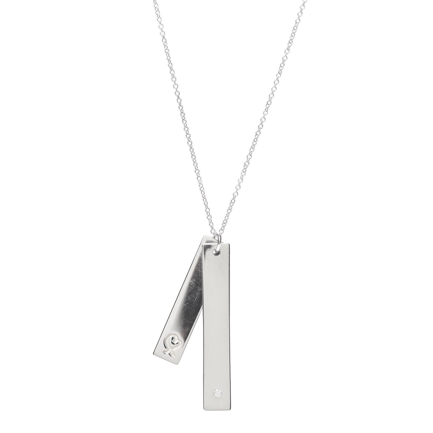 Tiffany Sterling Silver Diamond Paloma Picasso Loving Heart Bar Pendant Necklace 1 of 6