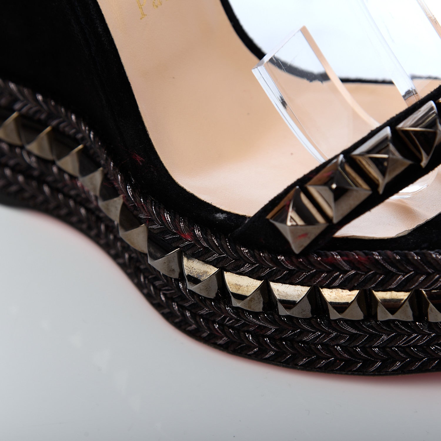 Christian Louboutin Calfskin Suede Cataclou 140 Wedge Sandals 37 Black Dark Gun 12 of 14