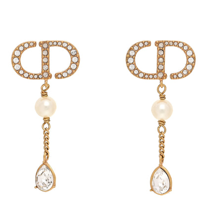 Christian Dior Pearl Crystal CD Drop Earrings Gold 1 of 4