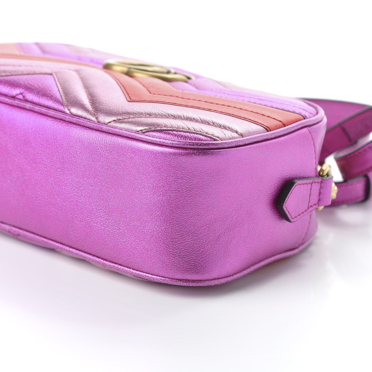 Laminated Nappa Matelasse Small GG Marmont Chain Shoulder Bag Fuxia Rosso Rosa