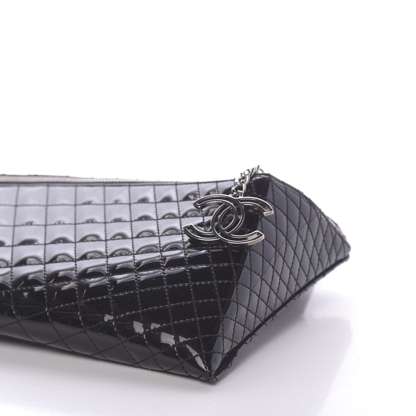 Patent Geometric Quilted Kaleidoscope Clutch Black