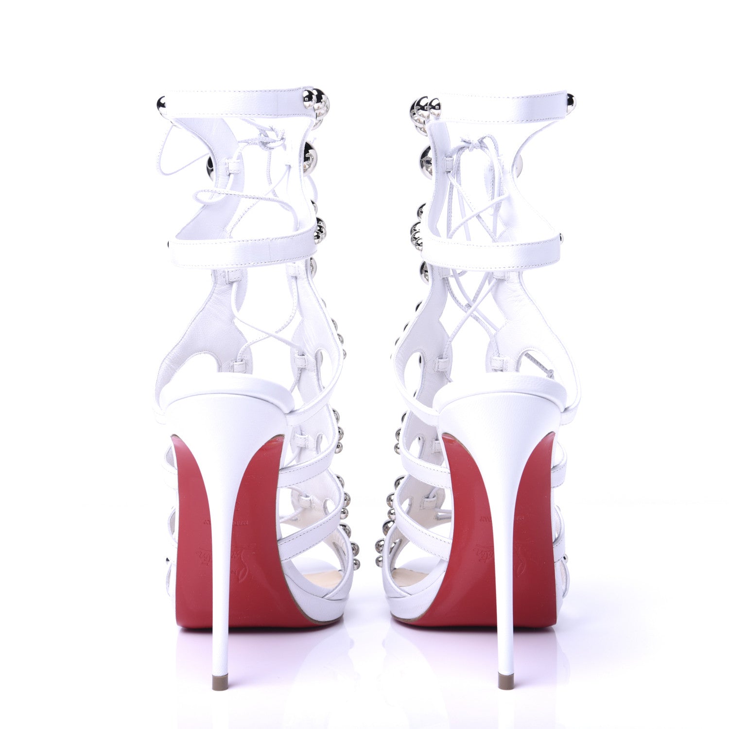 Christian Louboutin Kid Amazoubille 120 Studded Gladiator Sandals 37.5 Latte Silver 7 of 18
