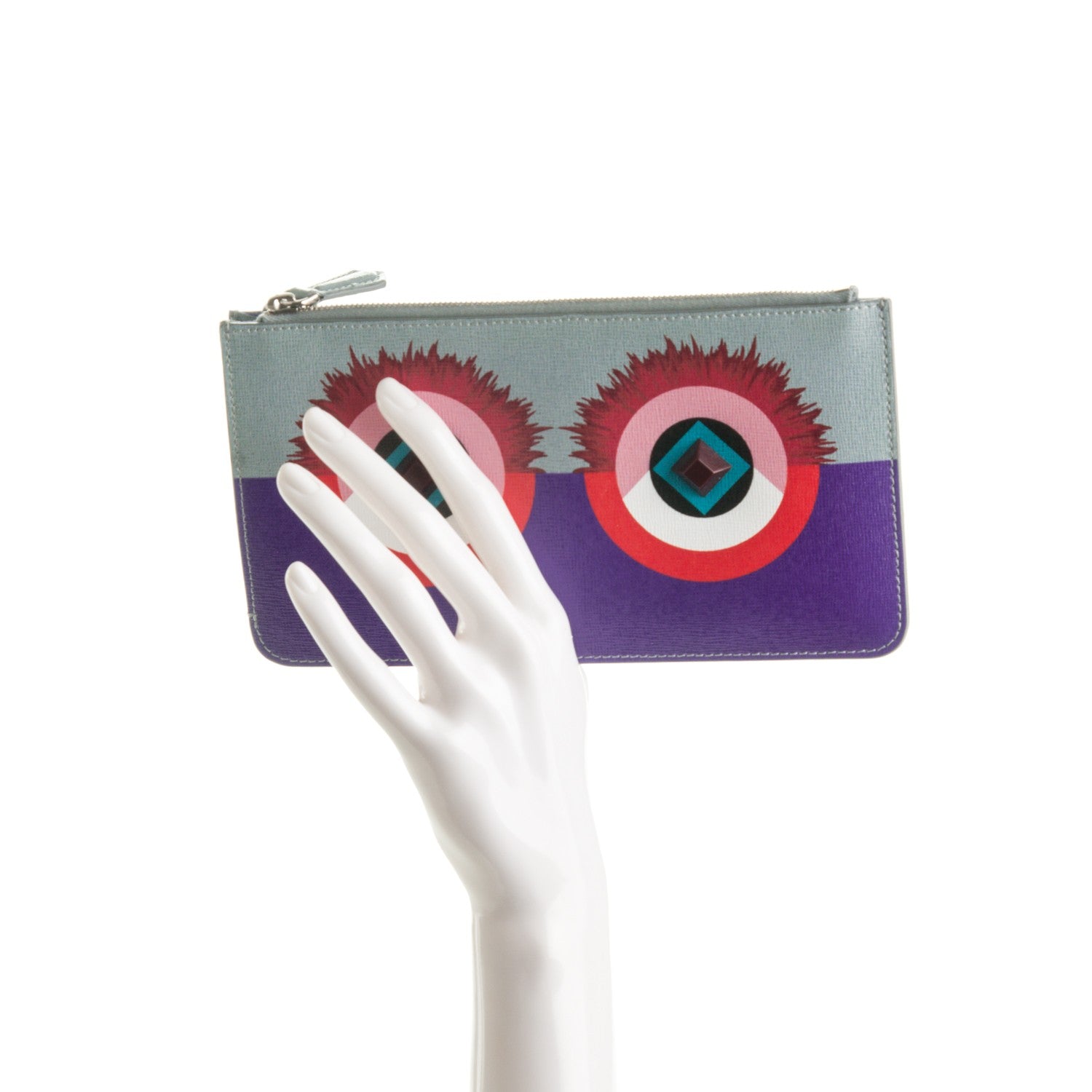 Fendi Vitello Elite Studded Hypnoteyes Zip Pouch Polvere Multicolor 2 of 8