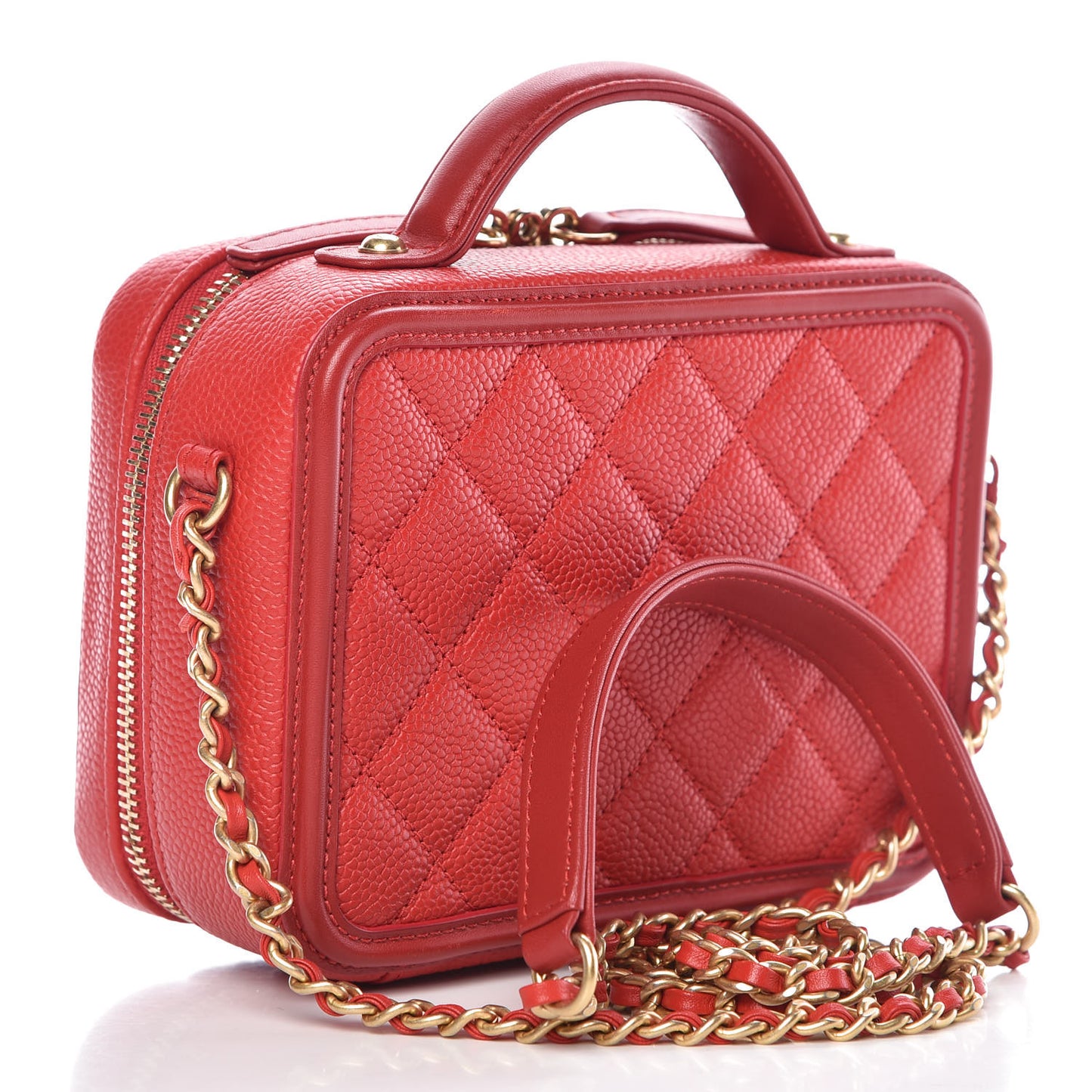 Caviar Quilted Small CC Filigree Vanity Case Red