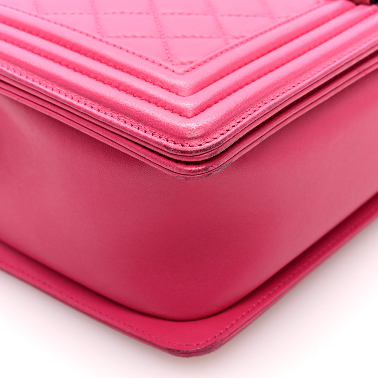 Lambskin Quilted New Medium Boy Flap Pink