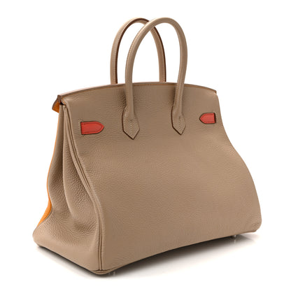 Hermes Taurillon Clemence Swift Tri-Color Birkin 35 Sanguine Gris Tourterelle Moutarde 3 of 11