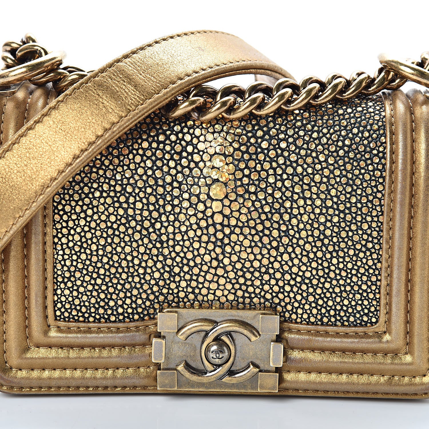 Chanel Galuchat Stingray Mini Boy Flap Gold 8 of 14