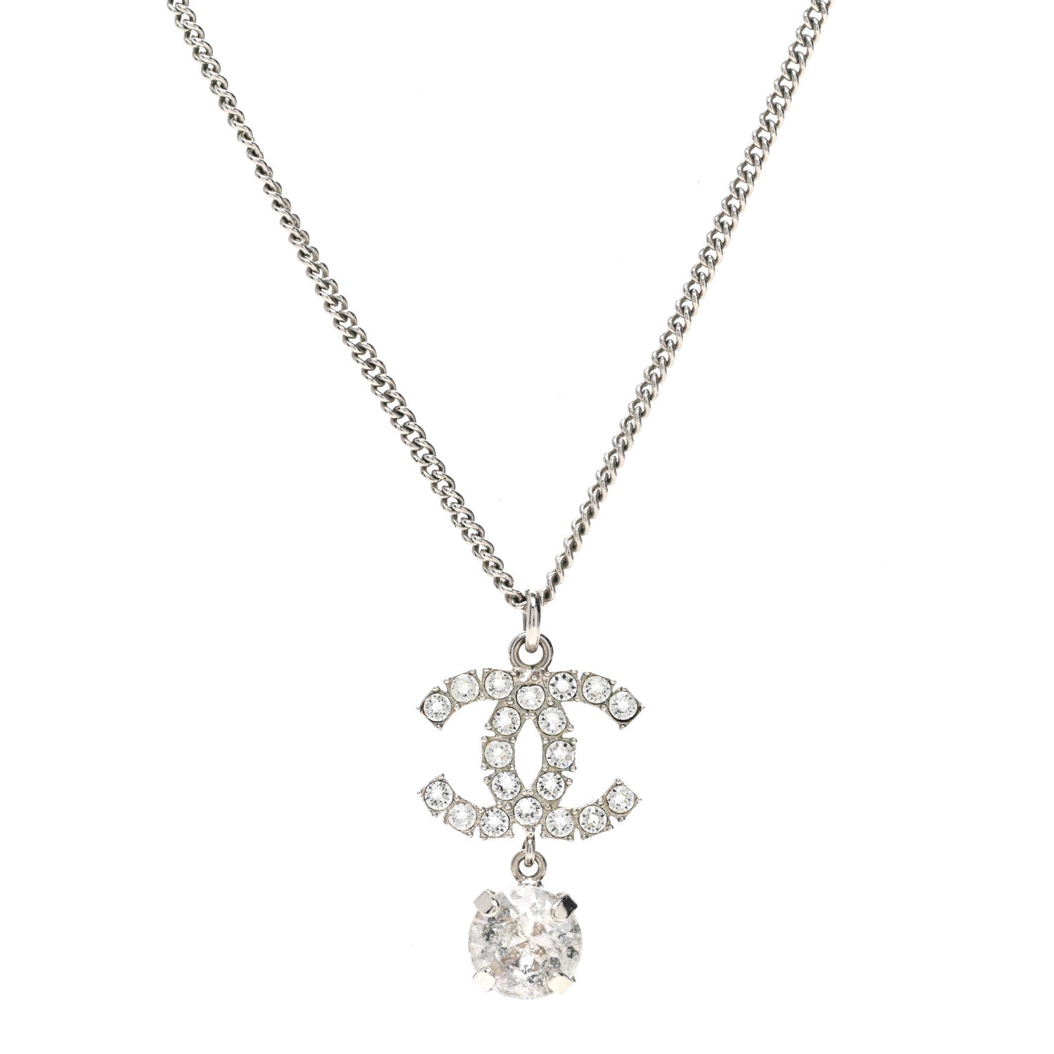 Chanel Crystal CC Drop Necklace Silver 1 of 5