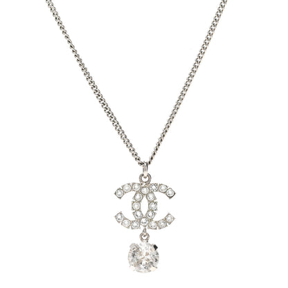 Chanel Crystal CC Drop Necklace Silver 1 of 5