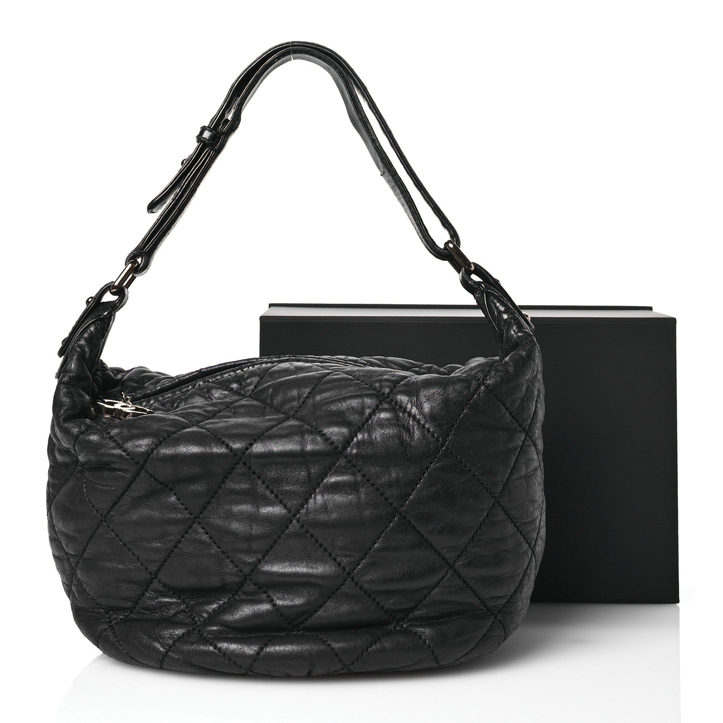 Lambskin Quilted Cloudy Bundle Hobo Black