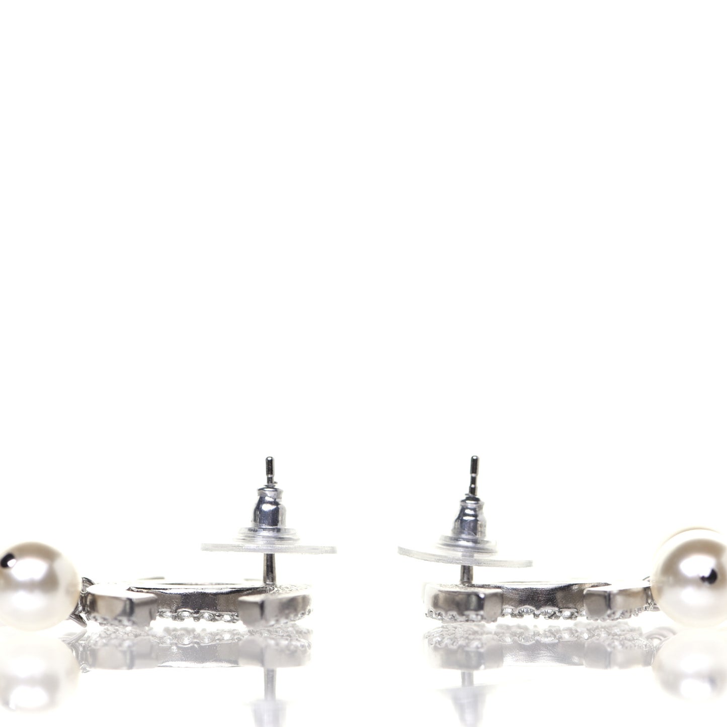 Crystal Pearl CC Drop Earrings Silver