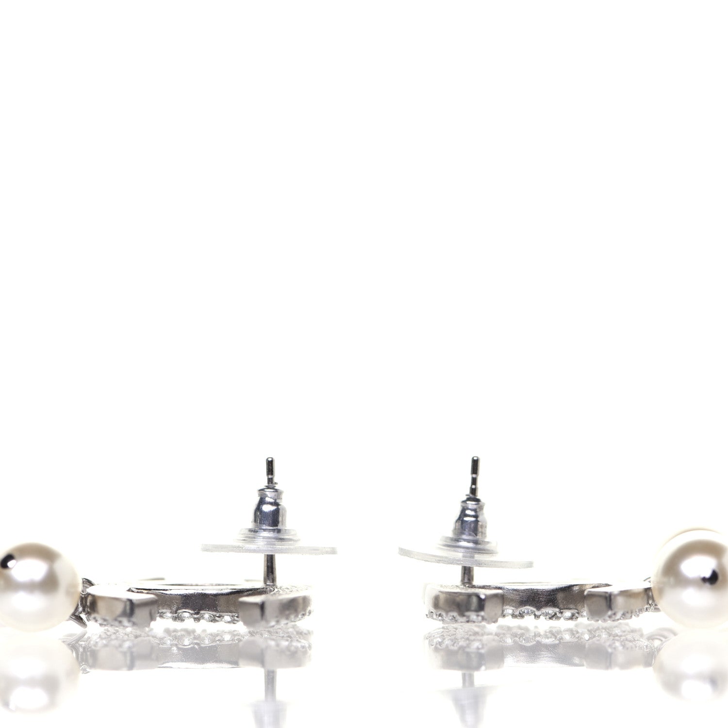 Chanel Crystal Pearl CC Drop Earrings Silver 9 of 9
