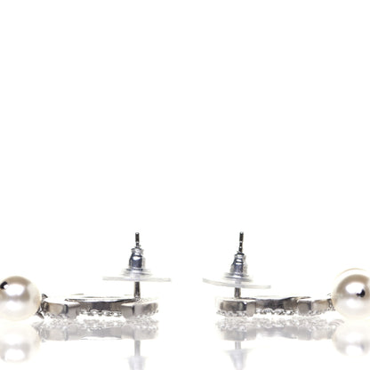 Chanel Crystal Pearl CC Drop Earrings Silver 9 of 9