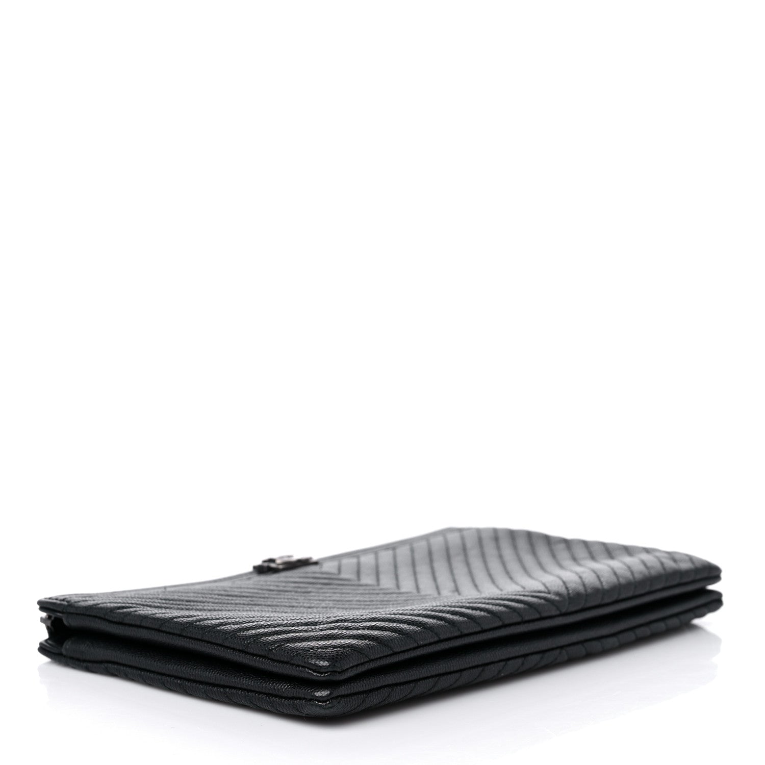 Chanel Caviar Chevron Quilted Small Zipped Boy Pouch Black 4 of 17