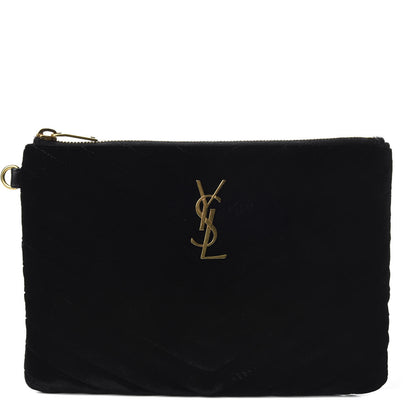 Saint Laurent Velvet Matelasse Chevron Monogram A5 Wristlet Black 1 of 8