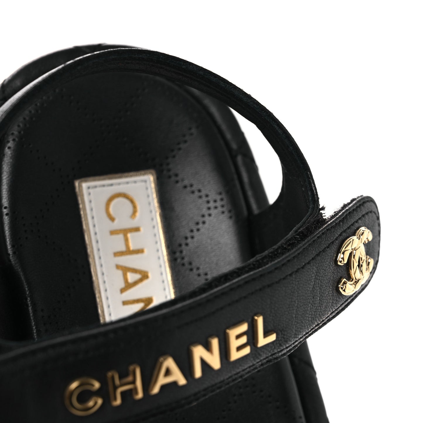 Lambskin Quilted Dad Sandals 39 Black