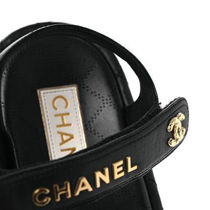 Chanel Lambskin Quilted Dad Sandals 39 Black 12 of 13