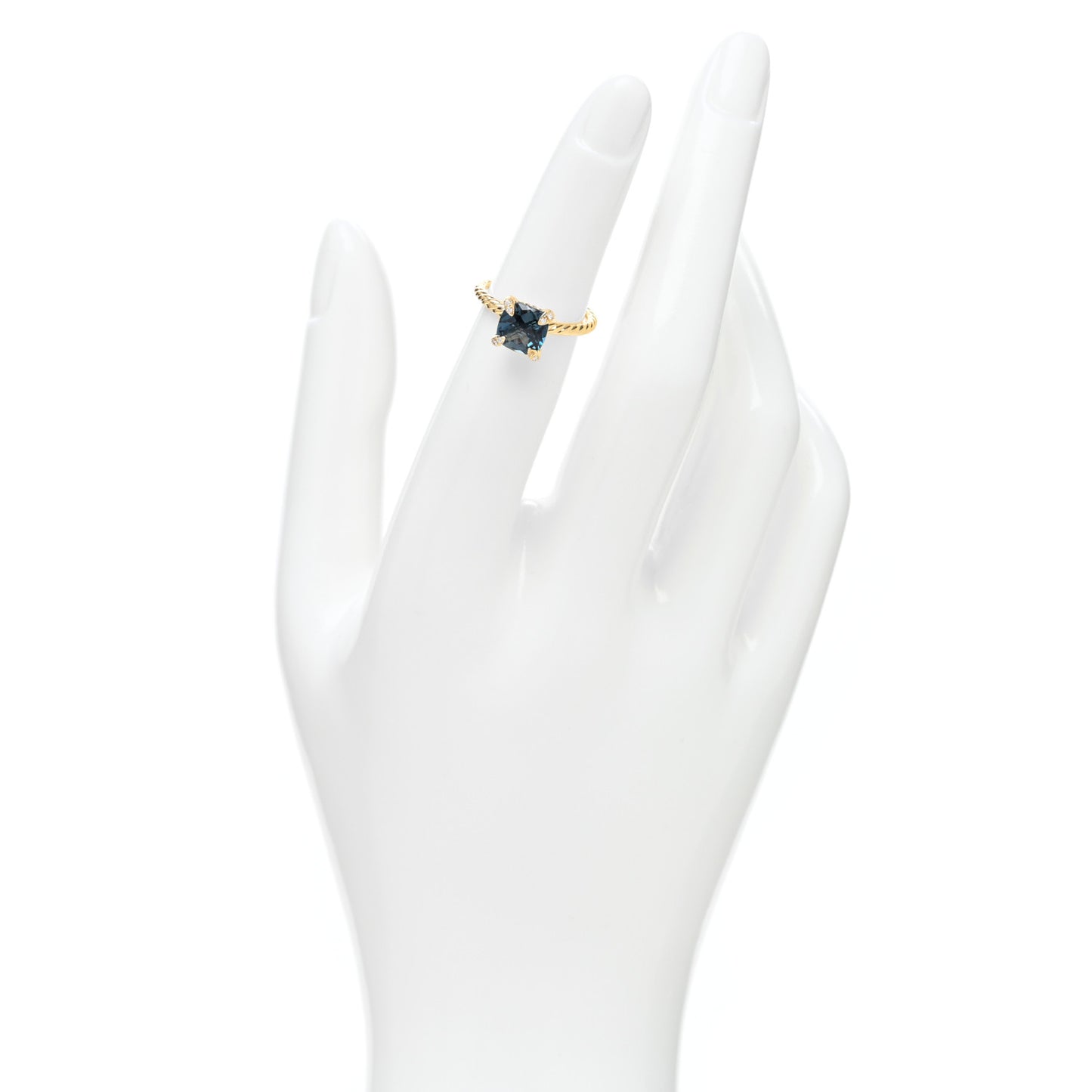 18K Yellow Gold Diamond Blue Topaz 7mm Chatelaine Ring 47 4