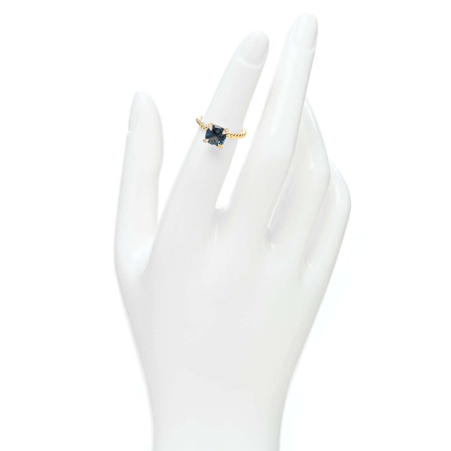 David Yurman 18K Yellow Gold Diamond Blue Topaz 7mm Chatelaine Ring 47 4 2 of 5