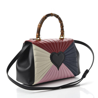 Gucci Calfskin Bamboo Trapuntata Queen Margaret Top Handle Bag Blue Agata Hibiscus Red Mystic White Sugar Pink 4 of 11