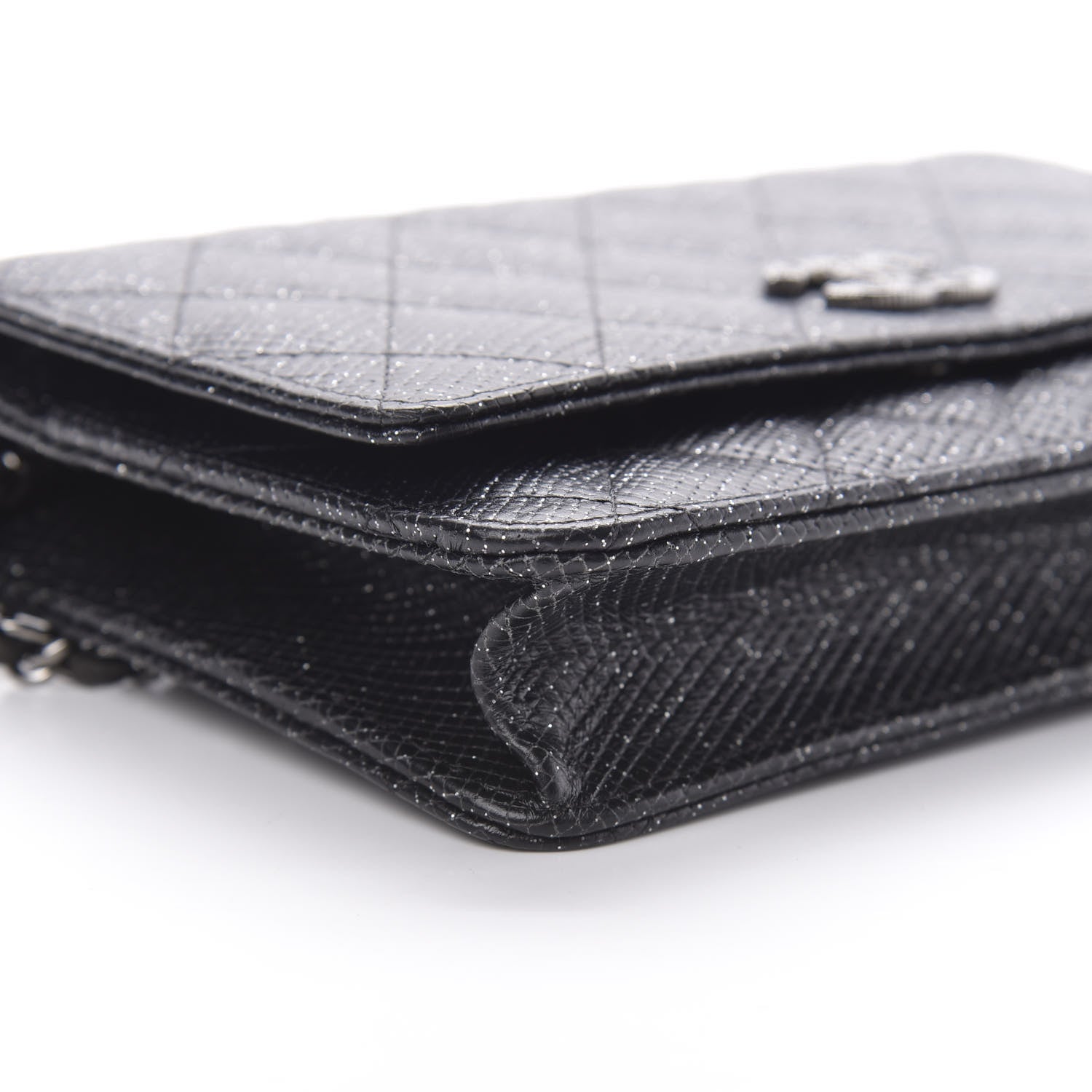 Chanel Glitter Calfskin Quilted Wallet on Chain WOC Black Silver 10 of 12
