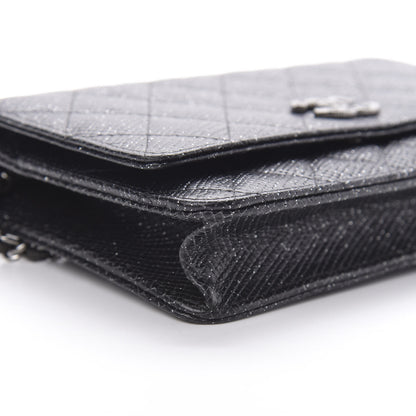 Chanel Glitter Calfskin Quilted Wallet on Chain WOC Black Silver 10 of 12