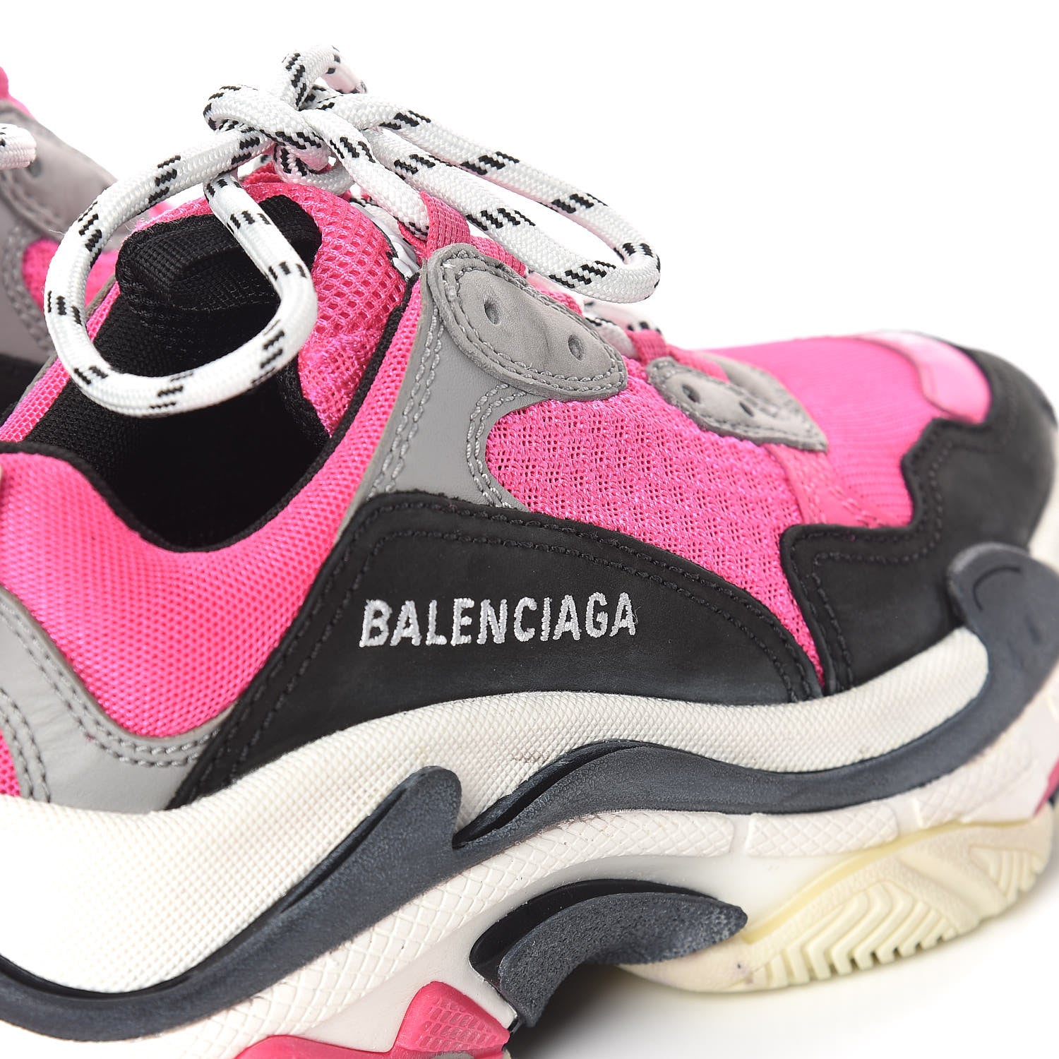 Balenciaga Fabric Mesh Womens Triple S Sneakers 35 Fluo Pink Grey White 9 of 10