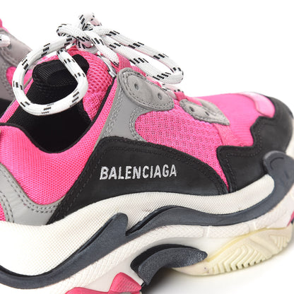 Balenciaga Fabric Mesh Womens Triple S Sneakers 35 Fluo Pink Grey White 9 of 10