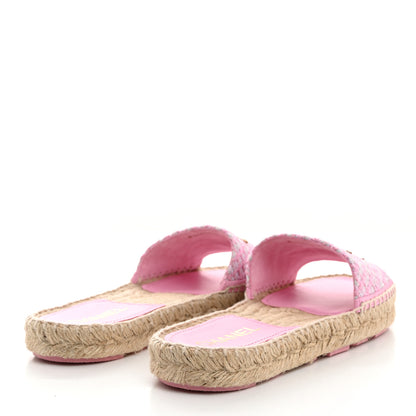 Chanel Tweed Laminated Lambskin CC Slide Sandals 38 Light Pink Gold 4 of 9