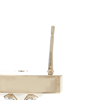 Chanel Metal Pearl Crystal CC Logo Square Earrings Gold Pearly White 4 of 7