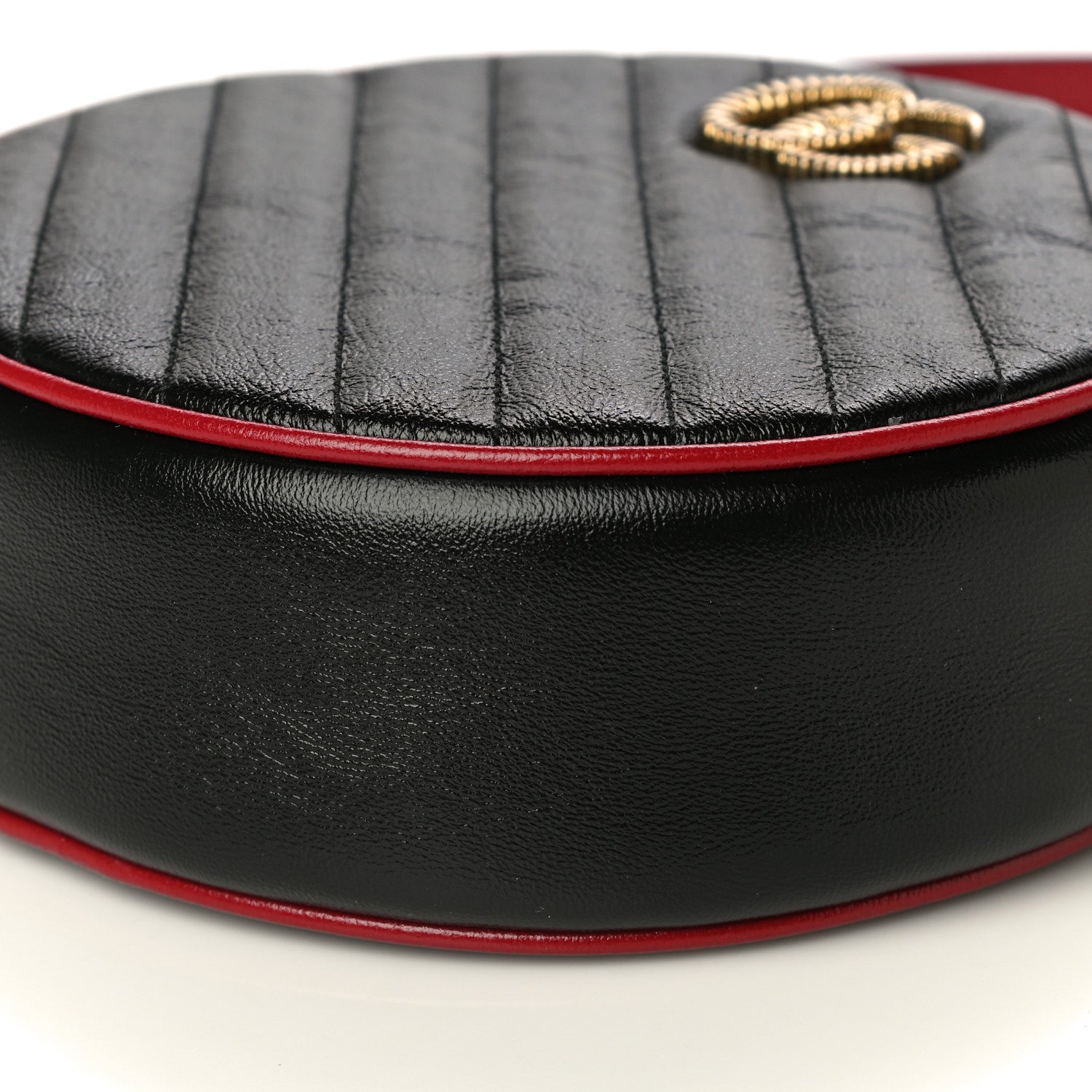 Gucci Vintage Effect Calfskin Matelasse Diagonal Mini Torchon GG Marmont Round Shoulder Bag Black Romantic Cherry 10 of 11