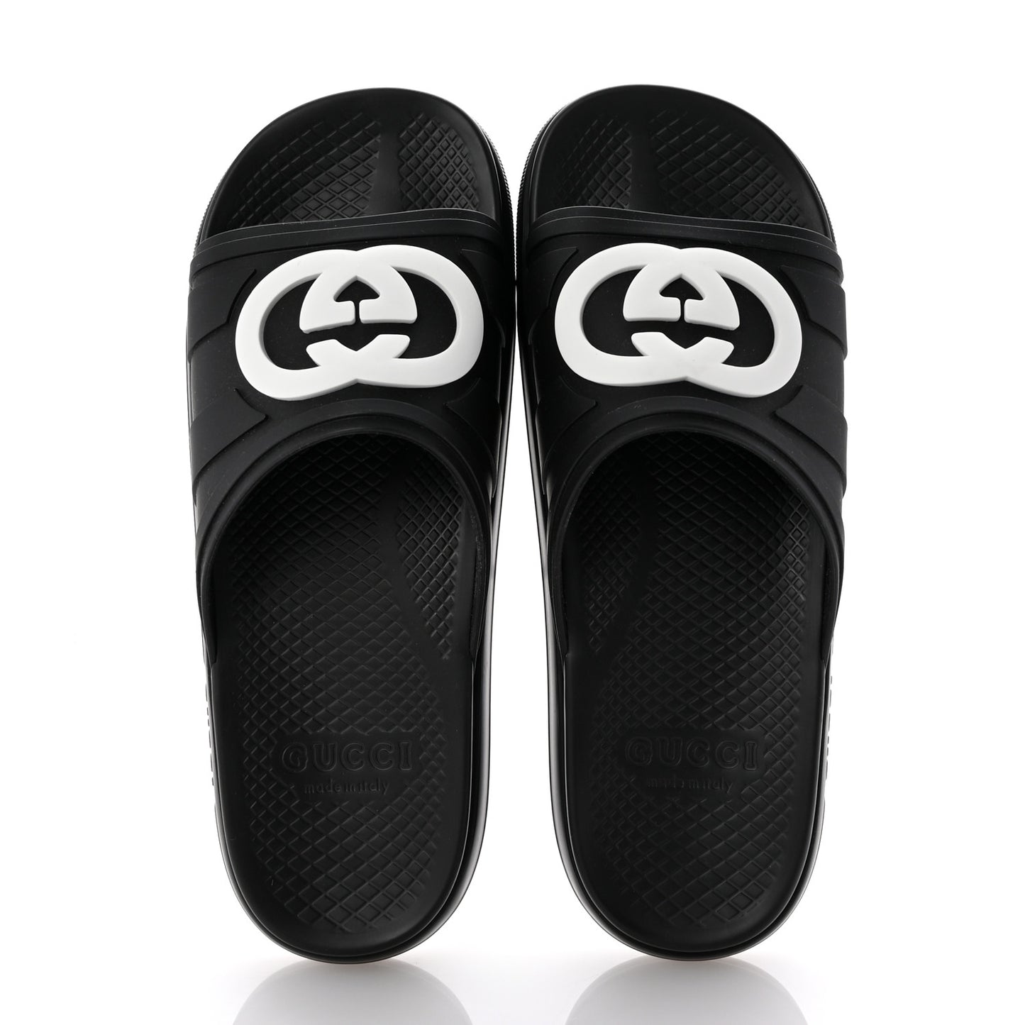 Rubber Interlocking G Pursuit Mens Slide Sandals 9 Black White