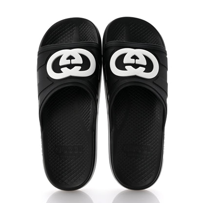 Gucci Rubber Interlocking G Pursuit Mens Slide Sandals 9 Black White 2 of 10