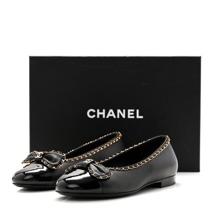 Chanel Lambskin Patent Cap Toe Chain Around Ballerina Flats 36 Black 10 of 10