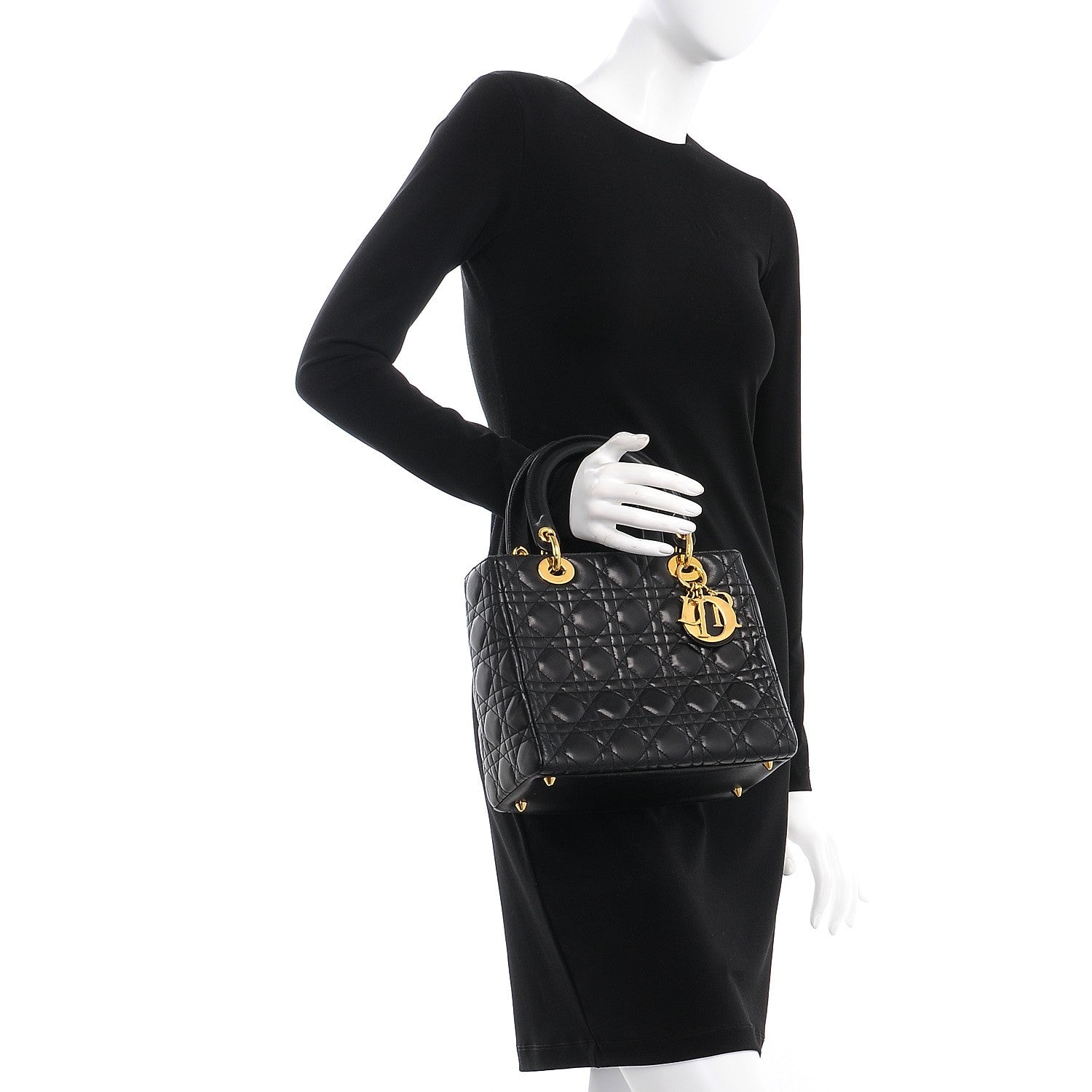 Christian Dior Lambskin Cannage Medium Lady Dior Black 2 of 14
