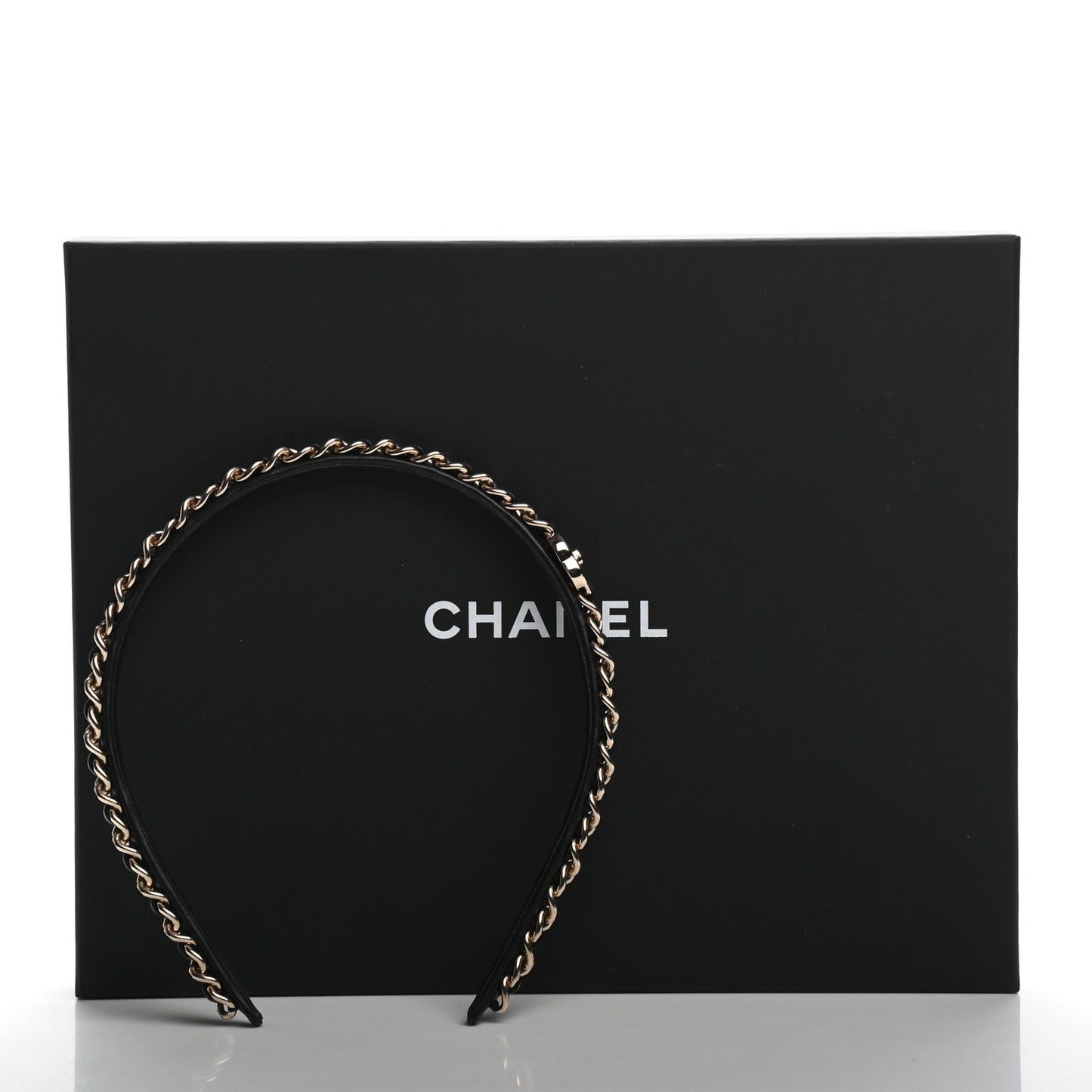 Metal Lambskin Chain CC Headband Black Gold