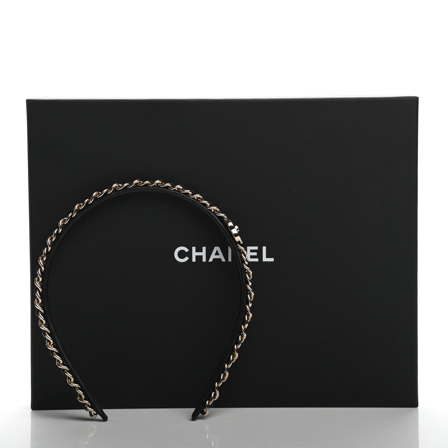 Chanel Metal Lambskin Chain CC Headband Black Gold 5 of 5