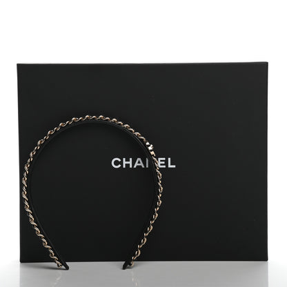 Chanel Metal Lambskin Chain CC Headband Black Gold 5 of 5
