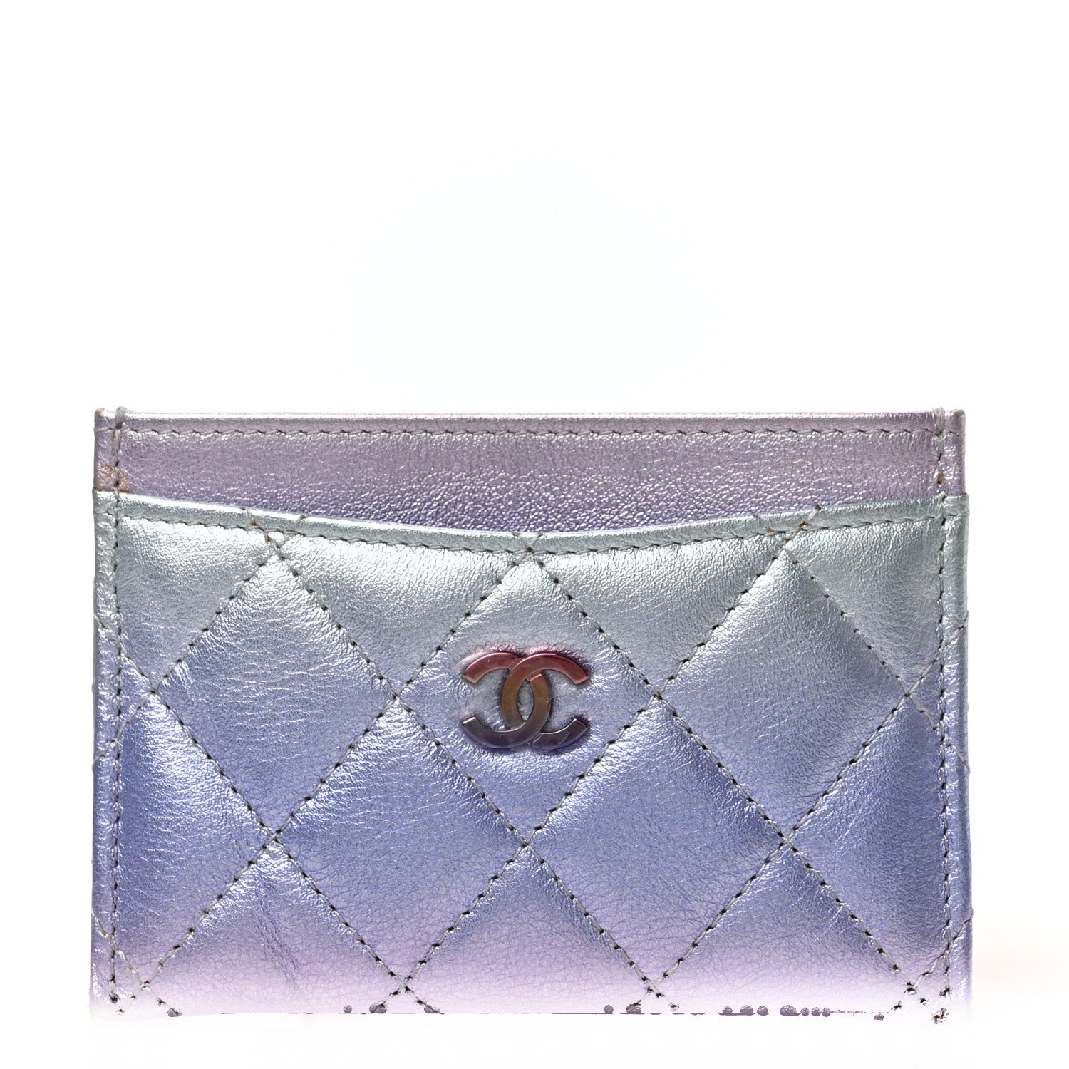 Chanel Gradient Metallic Calfskin Quilted Card Holder Silver Blue Yellow Purple 1 of 8