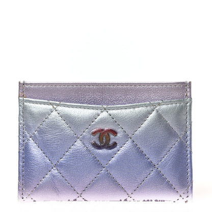 Chanel Gradient Metallic Calfskin Quilted Card Holder Silver Blue Yellow Purple 1 of 8