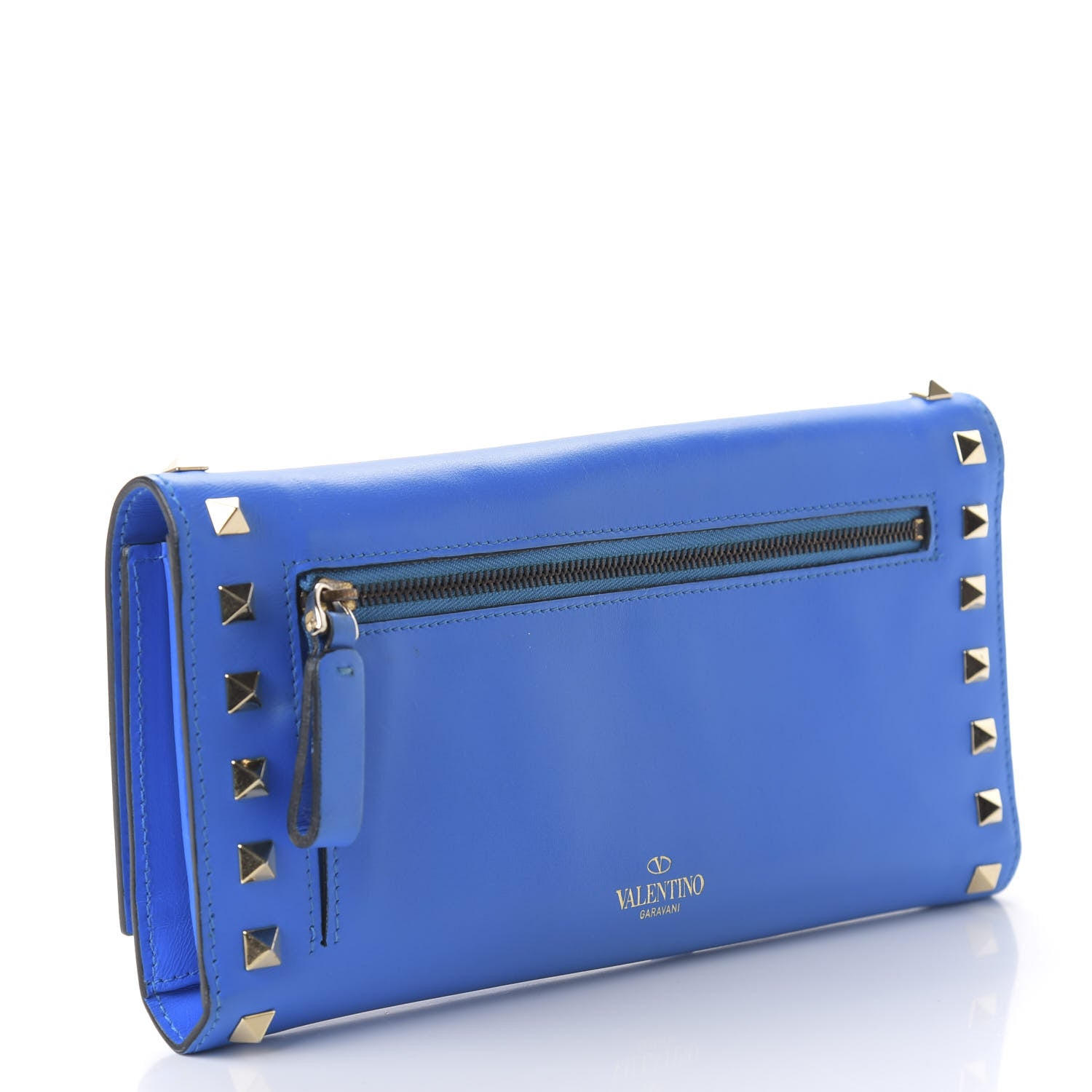 Valentino Garavani Calfskin Rockstud Wristlet Wallet Blue Fluo 3 of 10