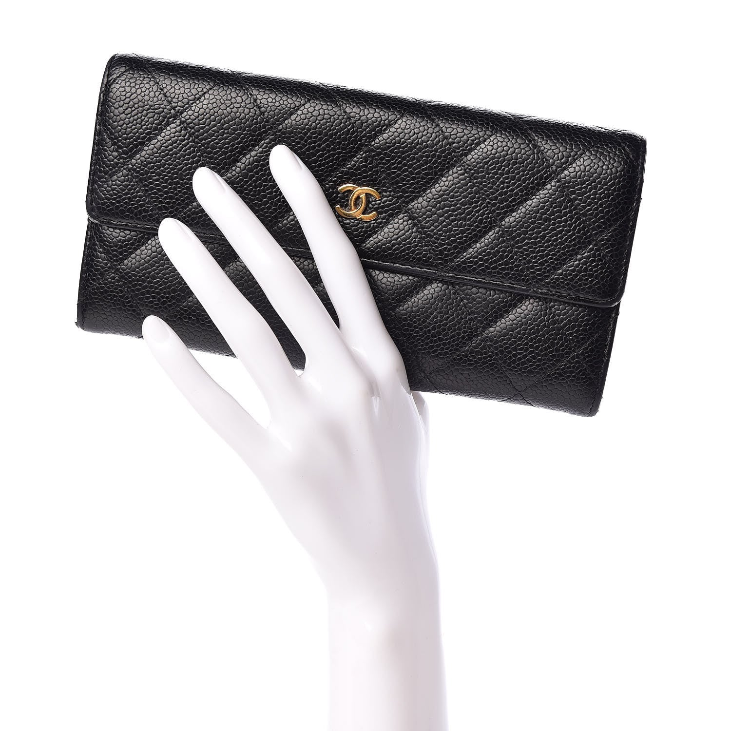 Chanel Caviar Quilted Large Gusset Flap Wallet Black 2 of 13