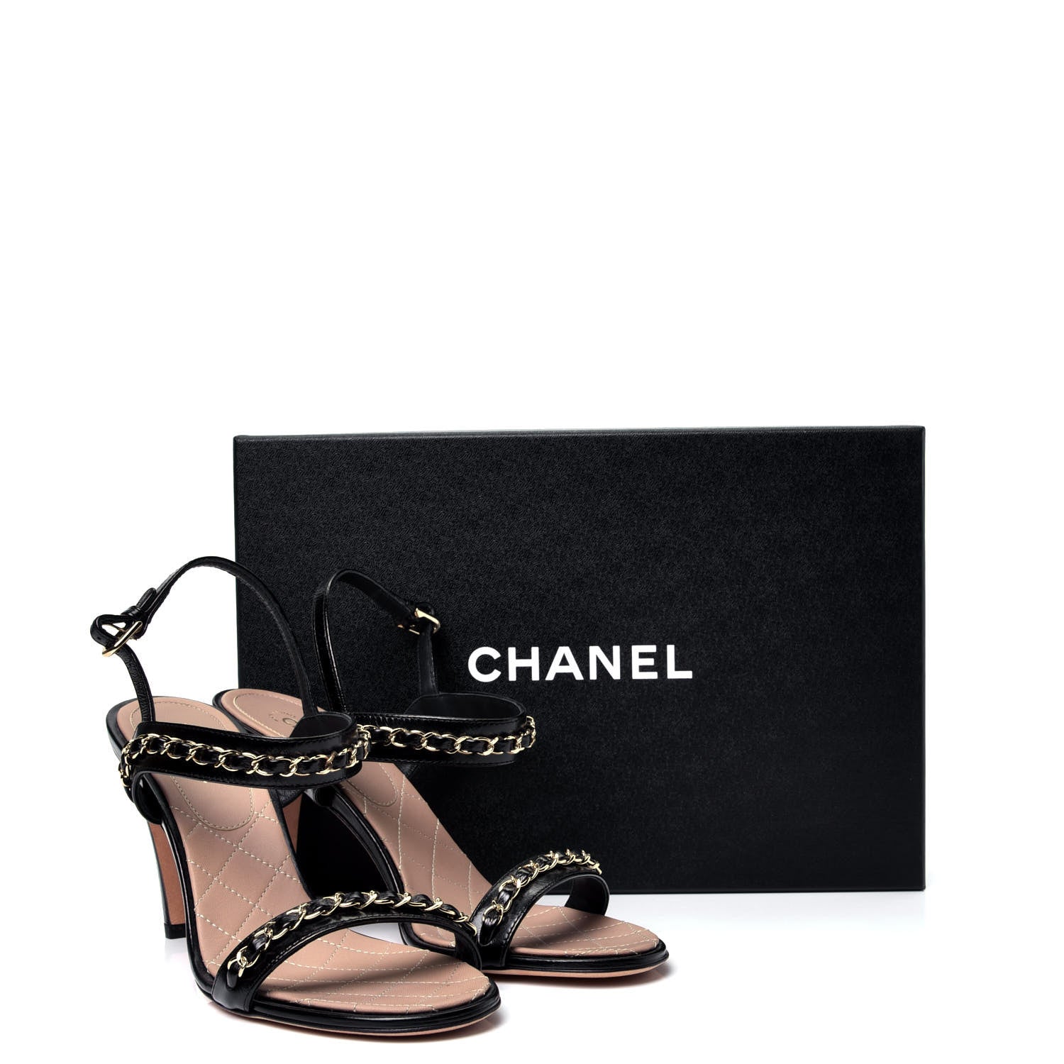 Chanel Crumpled Calfskin Chain Sandals 39.5 Black 11 of 11