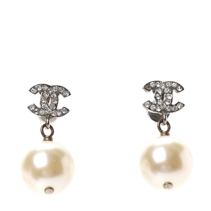 Chanel Crystal Pearl CC Drop Earrings Silver 1 of 4