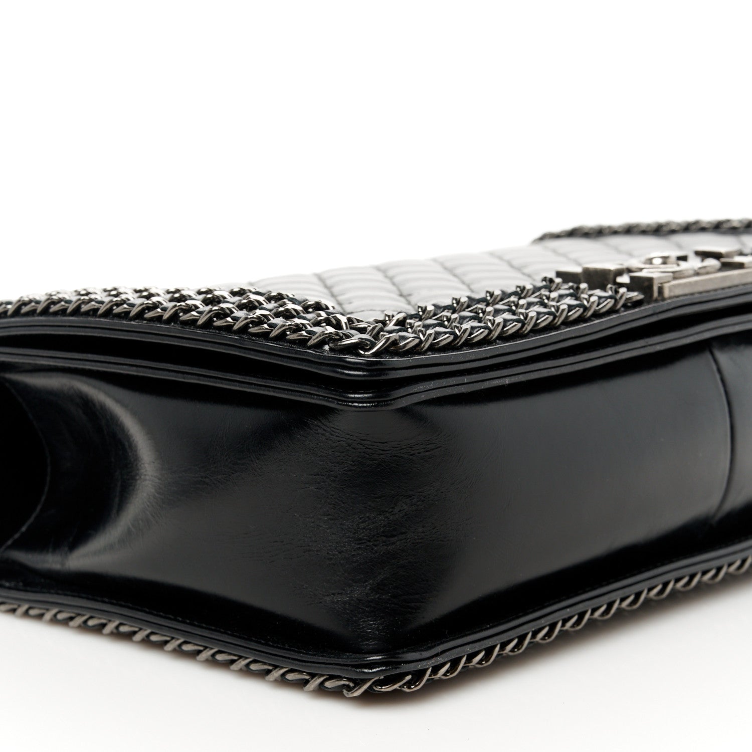 Chanel Glazed Calfskin Quilted New Medium Boy Chained Flap Black 9 of 10