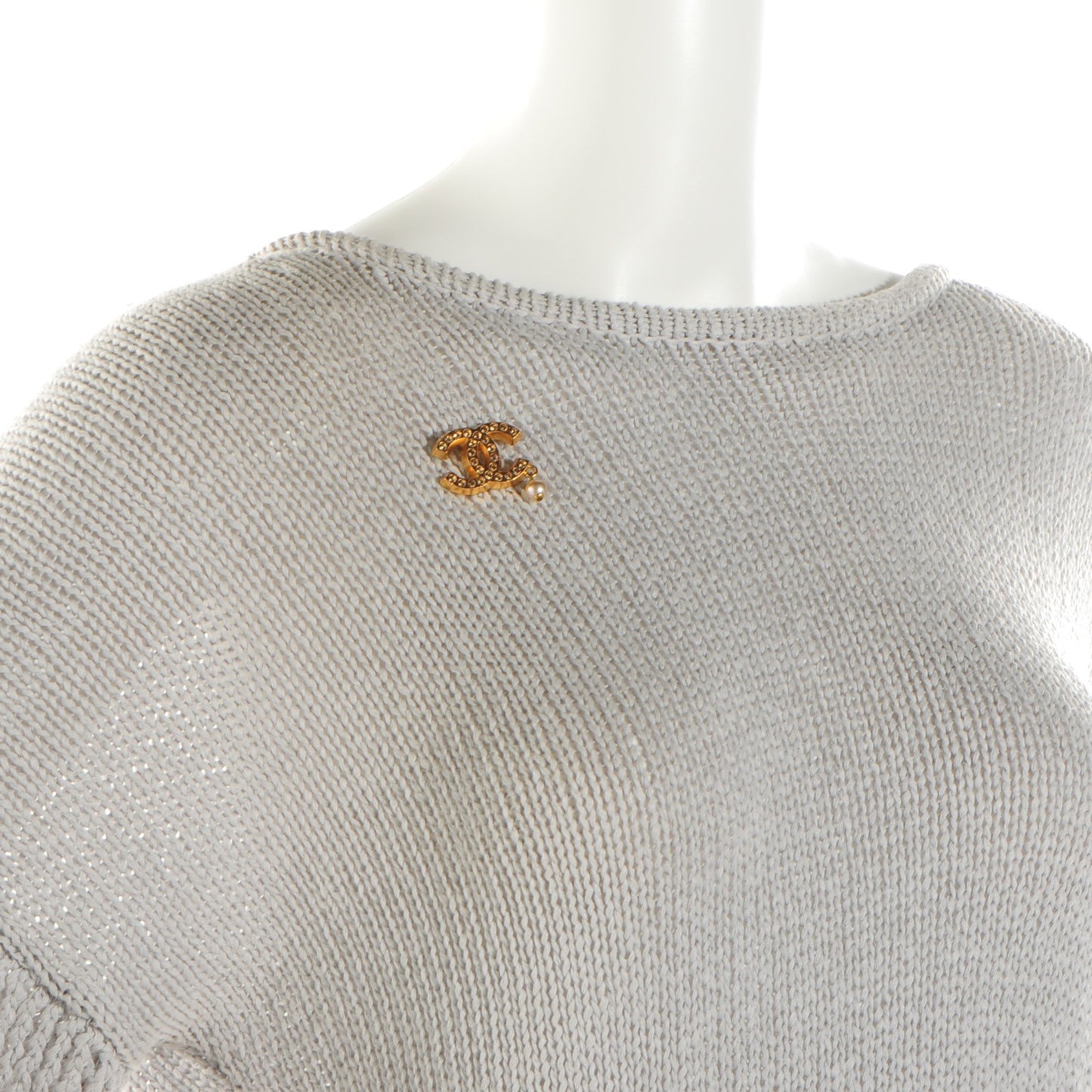 Crystal Pearl CC Brooch Gold