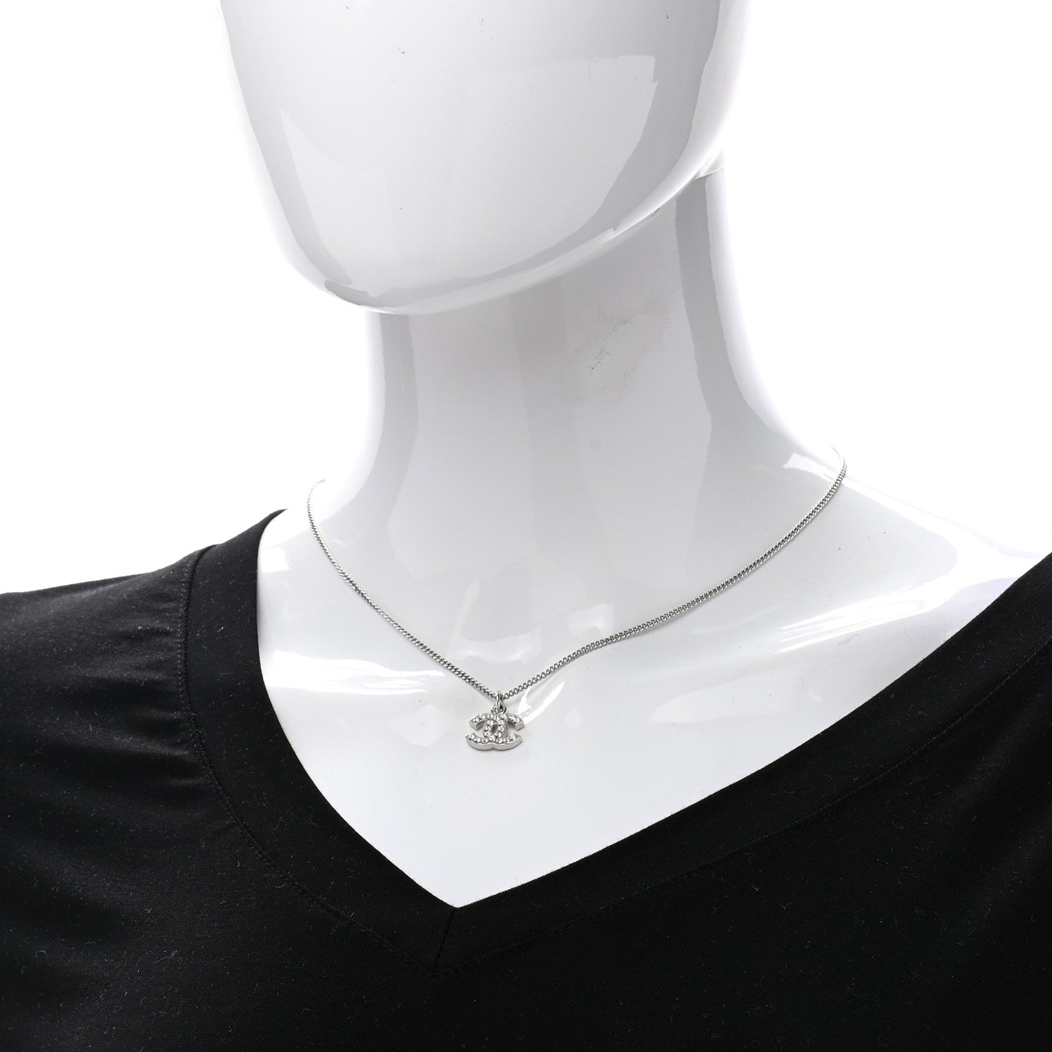 Chanel Crystal Timeless CC Necklace Silver 2 of 7
