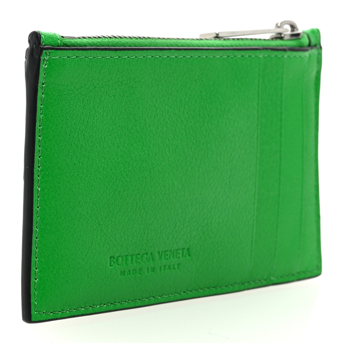 Nappa Calfskin Maxi Intrecciato Zipped Card Case Parakeet