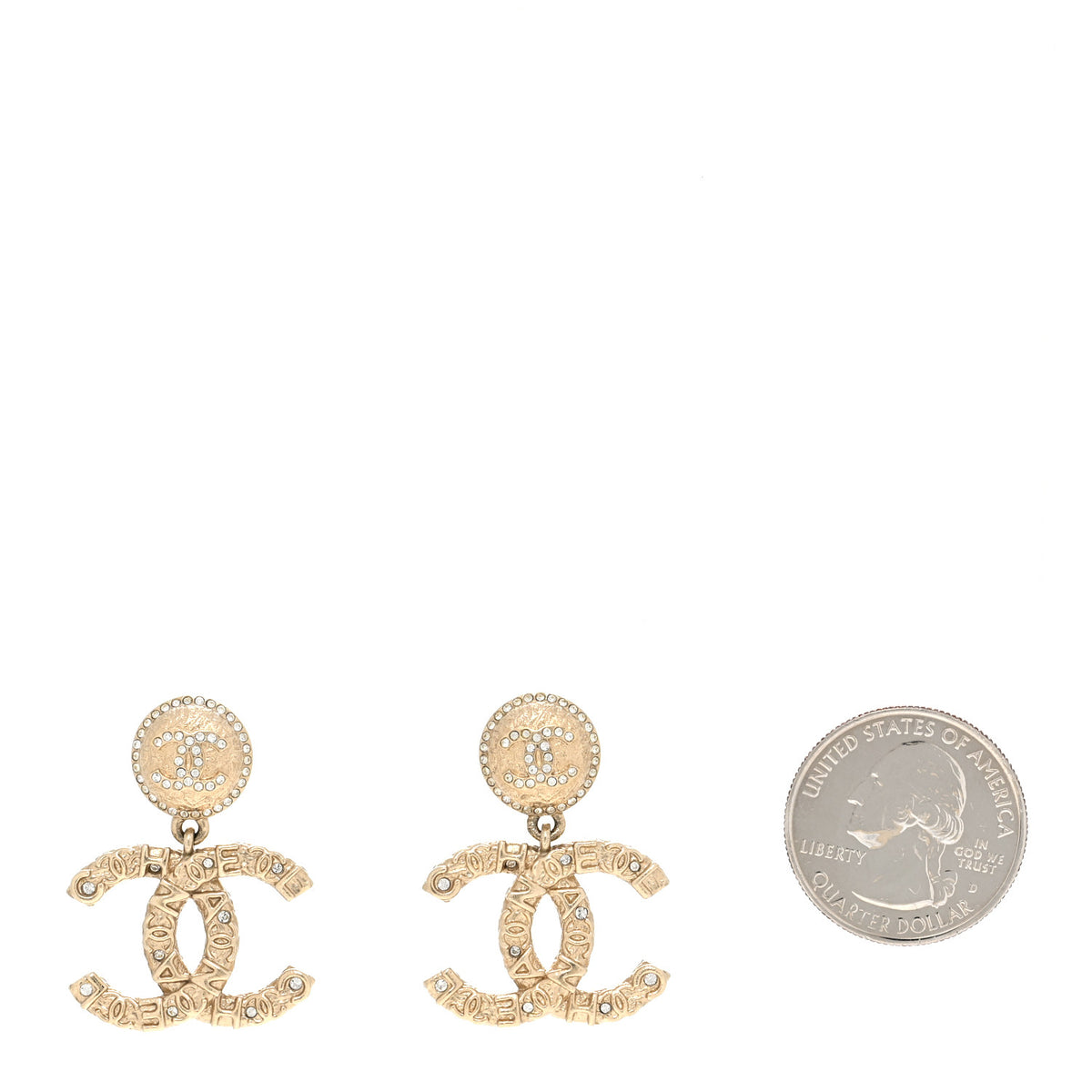 Crystal CC Drop Logo Earrings Gold